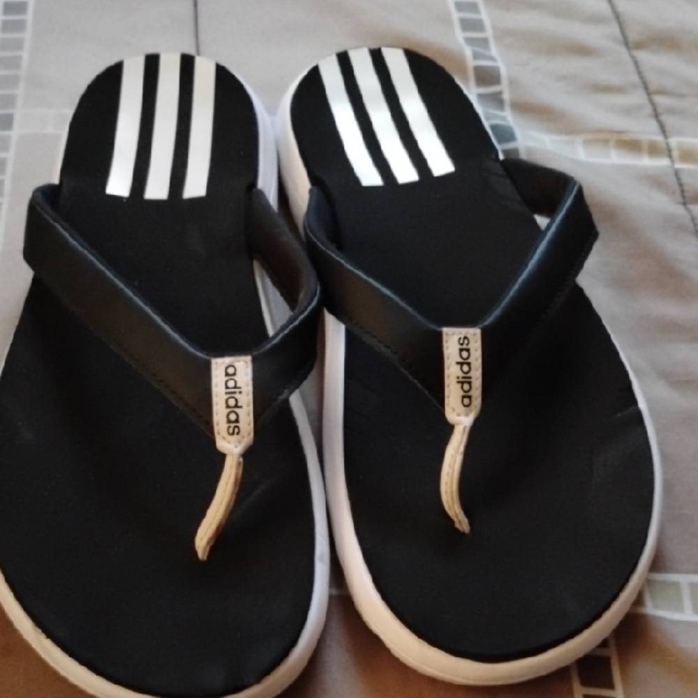 Adidas Kids Black and White Flip Flops